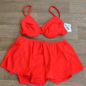 NWT Islander Retro Red Pin-up Bustier Swim Skort Bikini Matching Set Size 12